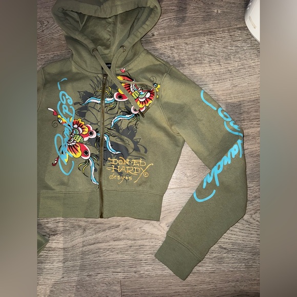 Ed Hardy Cropped Long Sleeve Jacket XS Women’s butterflies & Skulls - Picture 7 of 10